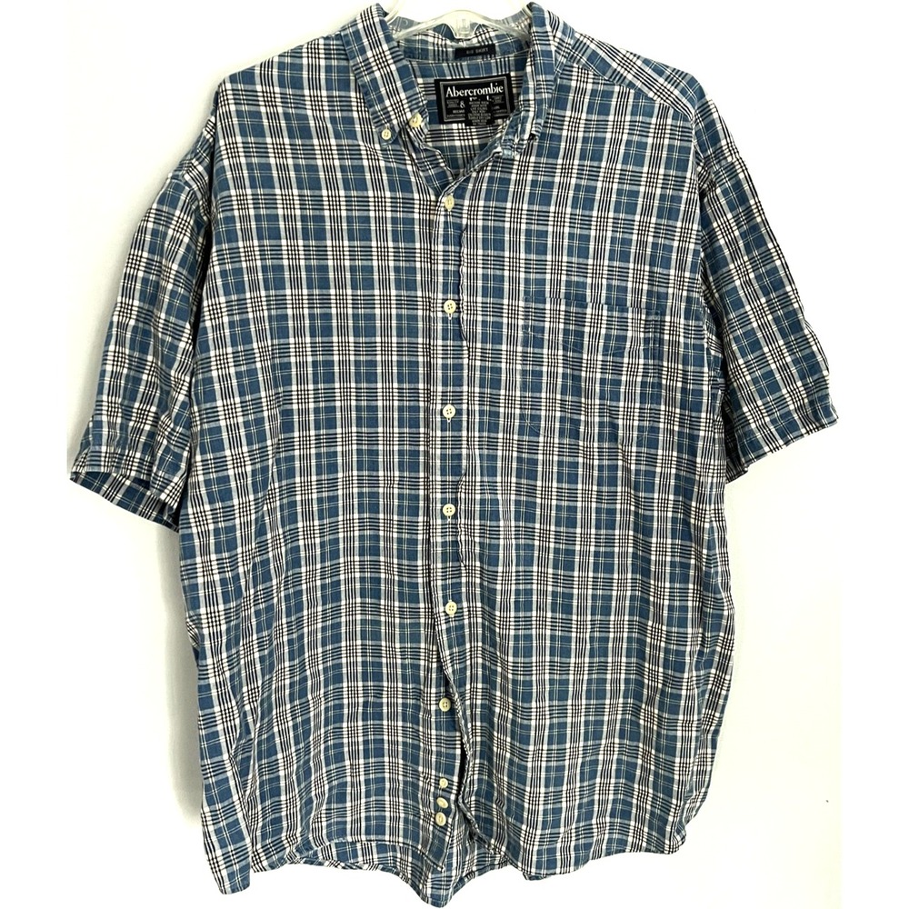 Abercrombie & Fitch Shirt Mens XL Blue Plaid Big Shirt Short Sleeve Button Down